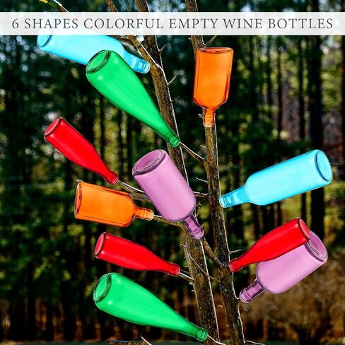 Zhehao 12 Pcs Colored Glass Bottles 6 Shapes Colorful Empty Wine Bottles Decorative Glass Bottle for Bottle Tree Garden Yard Outdoor Home Decor, 6 Assorted Colors in Saudi Arabia