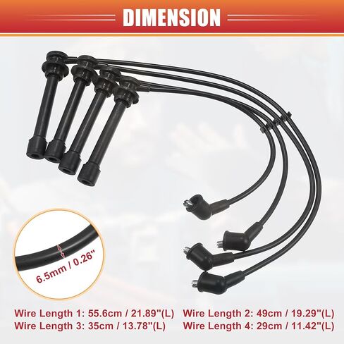 ACROPIX Car Spark Plug Coil Wires الإشعال لفائف تسخير كابل 6.5 مم مناسب لنيسان فرونتير Xterra 2002-2004 L4 2.4L No.224409Z060 - حزمة من 4 in Saudi Arabia