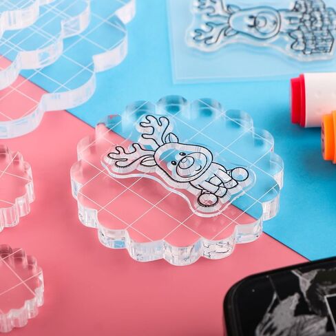 Flower 9pcs Set Clear Acrylic Block for Stamping, Acrylic Stamp Block Stamping Tools for DIY Crafts, Stamping Block Decorative Stamp Block with Grid Lines, Clear Stamping Blocks Set (8mm Thick) in Saudi Arabia