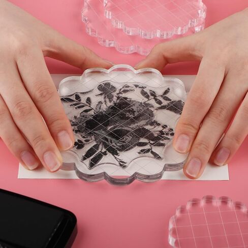 Flower 9pcs Set Clear Acrylic Block for Stamping, Acrylic Stamp Block Stamping Tools for DIY Crafts, Stamping Block Decorative Stamp Block with Grid Lines, Clear Stamping Blocks Set (8mm Thick) in Saudi Arabia