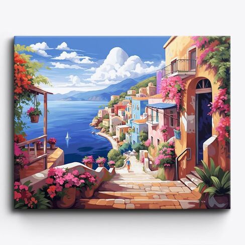 Craftoria Paint by Numbers for Adults 40"x50"cm NO Framed City Rose Strewn Path 48 Colors in Saudi Arabia