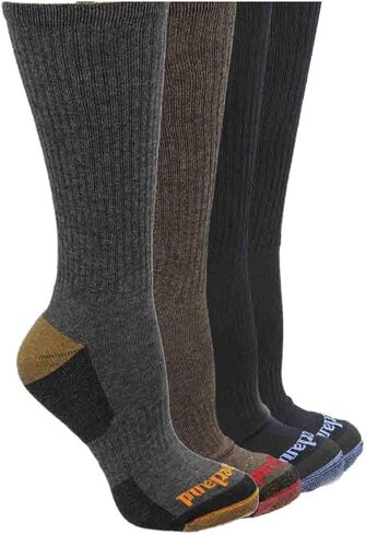 Timberland Men's 4 Pack Outdoor Leisure Crew Assorted Colors, Black/Blue/Brown/Charcoal, 10-13/9-12 in Kuwait