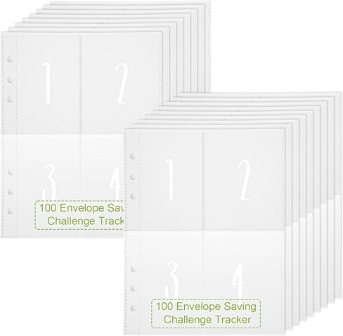 50 قطعة من 4 جيوب و100 ظرف لتوفير المال وأغلفة كتب توفير المال تناسب 6 حلقات مقاس A5، مطبوعة مسبقًا من 1 إلى 100 رقم جيوب صفحات إعادة التعبئة، صفحات تحميل علوية للعملات in Kuwait