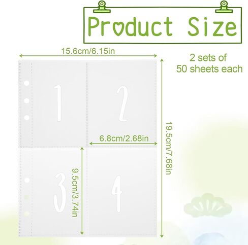 50 قطعة من 4 جيوب و100 ظرف لتوفير المال وأغلفة كتب توفير المال تناسب 6 حلقات مقاس A5، مطبوعة مسبقًا من 1 إلى 100 رقم جيوب صفحات إعادة التعبئة، صفحات تحميل علوية للعملات in Kuwait