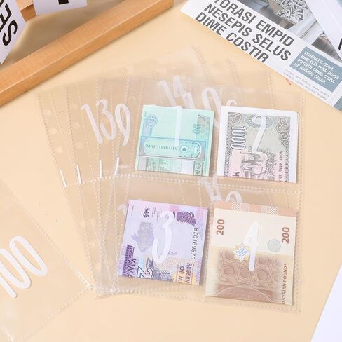 50 قطعة من 4 جيوب و100 ظرف لتوفير المال وأغلفة كتب توفير المال تناسب 6 حلقات مقاس A5، مطبوعة مسبقًا من 1 إلى 100 رقم جيوب صفحات إعادة التعبئة، صفحات تحميل علوية للعملات in Kuwait