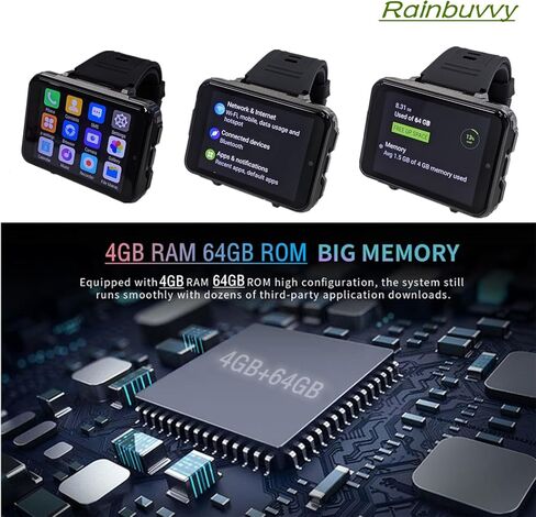 ساعة ذكية DM101 4G للرجال شاشة 2.41 بوصة Android 7.1 1GB RAM 16GB ROM 2080mAh هاتف ساعة مع معرف الوجه كاميرا مزدوجة بلوتوث GPS IP67 ساعة ذكية مقاومة للماء (أسود - 3GB+32GB) in Kuwait