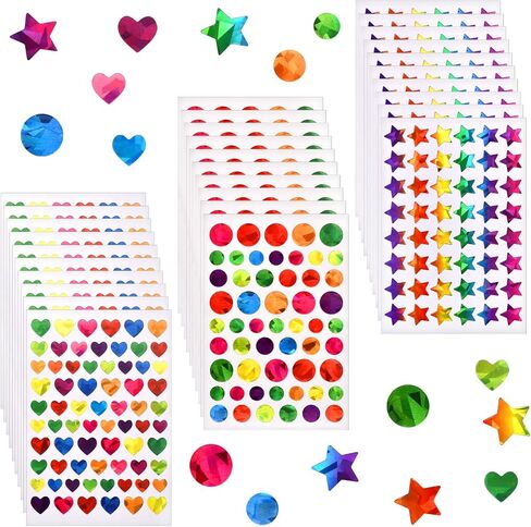 Generic 1710 Pcs Holographic Heart-Shaped/Star/Round Dot Stickers, Sparkly Multicolor Vinyl Stickers for Behavior Reward Chart and DIY Decoration in Saudi Arabia