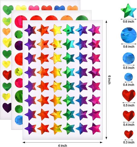 Generic 1710 Pcs Holographic Heart-Shaped/Star/Round Dot Stickers, Sparkly Multicolor Vinyl Stickers for Behavior Reward Chart and DIY Decoration in Saudi Arabia