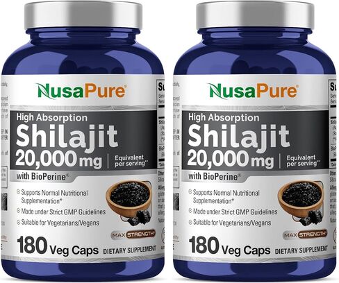 NusaPure Shilajit 20,000mg per Serving, 180 Veggie Caps, Non-GMO, Gluten Free, Bioperine in Saudi Arabia
