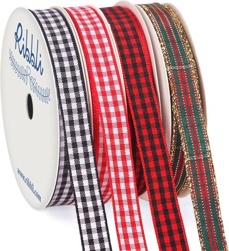 شريط Ribbli Fall Gingham Ribbon، مجموعة خاصة من 4 لفات، 3/8 بوصة إجمالي 40 ياردة، شريط فحص مهرجان حصاد الخريف، شريط منقوش يستخدم للحرف اليدوية، تغليف هدايا الخريف، ديكور المنزل in Saudi Arabia