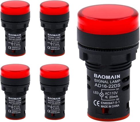Baomain 22mm LED Indicator Pilot Light AD16-22D 110V AC 20mA Energy Saving Blue 5 PCS in Saudi Arabia