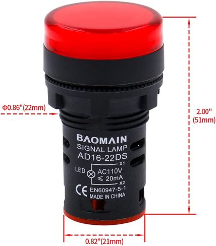 Baomain 22mm LED Indicator Pilot Light AD16-22D 110V AC 20mA Energy Saving Blue 5 PCS in Saudi Arabia