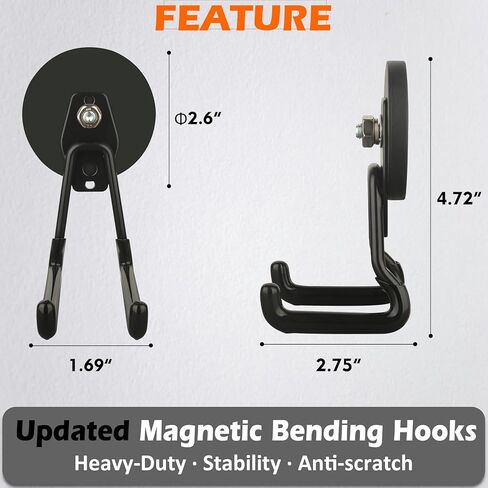 MUTUACTOR Magnetic Hooks,4Pack Strong Heavy Duty Magnetic Hooks for Hanging,Non-Slip Rubber Coated Utility Magnetic Hooks for Storage Garage Tools Power Drill Driver Tool Chest Locker(Orange) in Kuwait