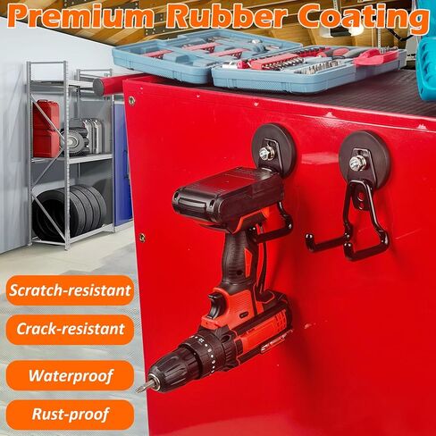 MUTUACTOR Magnetic Hooks,4Pack Strong Heavy Duty Magnetic Hooks for Hanging,Non-Slip Rubber Coated Utility Magnetic Hooks for Storage Garage Tools Power Drill Driver Tool Chest Locker(Orange) in Kuwait