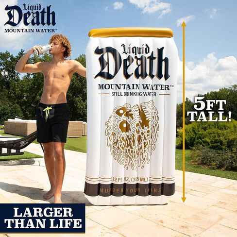 Liquid Death Pool Float – Extra Large Inflatable Floatie for Pool, Beach & Lake, Durable Vinyl, 6 Feet Tall for Lounging in Saudi Arabia