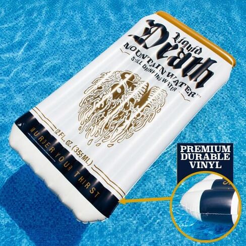 Liquid Death Pool Float – Extra Large Inflatable Floatie for Pool, Beach & Lake, Durable Vinyl, 6 Feet Tall for Lounging in Saudi Arabia