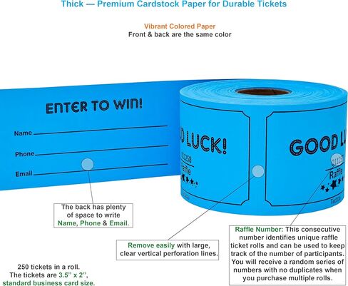 Tacticai 250 Raffle Tickets, Blue (8 Color Selection), 3.5" x 2" - Enter to Win Form Card with Name, Phone & Email - for Events, Contest, 50/50, Ballot Box, Fundraiser & Prizes in Kuwait