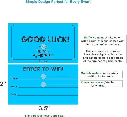 Tacticai 250 Raffle Tickets, Blue (8 Color Selection), 3.5" x 2" - Enter to Win Form Card with Name, Phone & Email - for Events, Contest, 50/50, Ballot Box, Fundraiser & Prizes in Kuwait