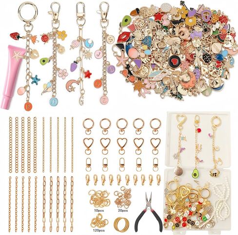shangzhiyi 315 Piece Pendant Lip Gloss Keychain Making kit, Including 15 Keychain Clips, 20 Extension Chains, 117 Pendants, Jump Rings, CustomizeKeychains Jewelry Making Kit，Christmas Gifts in Saudi Arabia