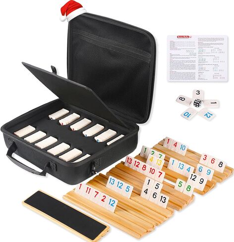 Rummy Cube Game 6 Players Edition with 6 Wooden Racks, 160 Numbers Rummy Tiles, Premium Waterproof Portable Case, Rummy Travel Game Set - Classic Board Games for Family Adults in Saudi Arabia