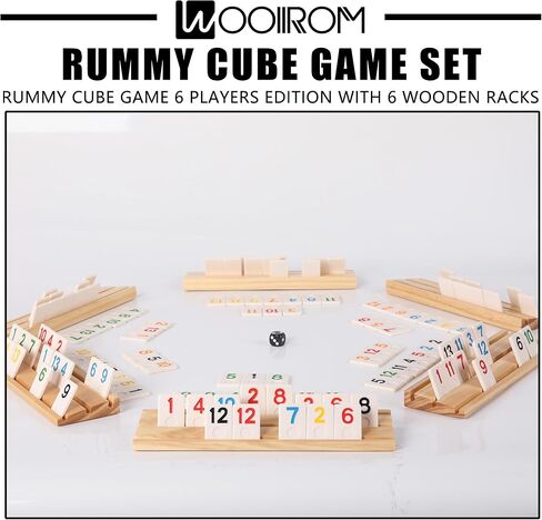 Rummy Cube Game 6 Players Edition with 6 Wooden Racks, 160 Numbers Rummy Tiles, Premium Waterproof Portable Case, Rummy Travel Game Set - Classic Board Games for Family Adults in Saudi Arabia