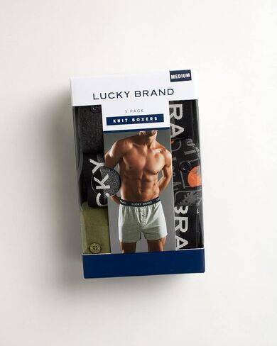 Lucky Brand Mens Boxer Shorts - 3 Pack Super Soft Knit Relaxed Fit Cotton Underwear Boxers for Men with Button Fly, 4" Inseam in Kuwait