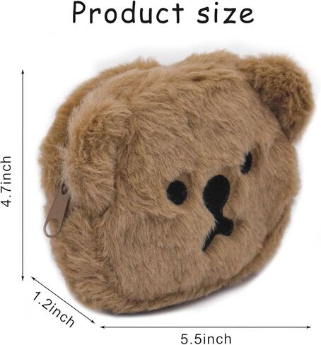 Plush Coin Purse, Soft Change Purse Coin Pouch with Zipper, Bear Shaped Coin Wallet for Women and Girls, Exquisite Coin Bag Small Storage Bag for Lipsticks, Coin, Cards, Cash (brown) in Saudi Arabia