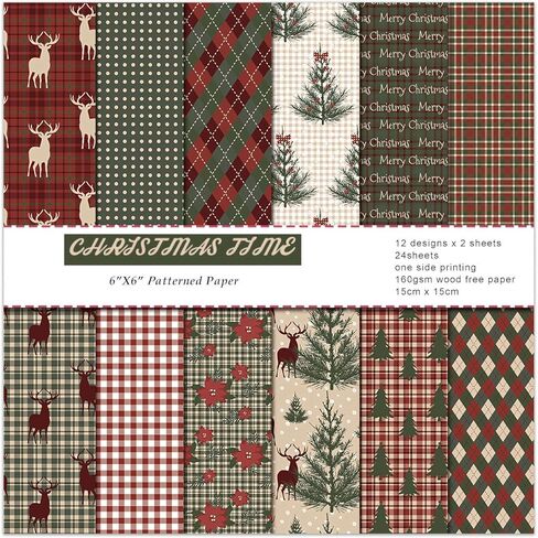 6inch Christmas Scrapbooking Paper Pad - 24 Sheets Aesthetics Patterns Designed Decoupage Material for DIY Crafts Journals Folded Card Making Origami Gift Wrapping Supplies in Saudi Arabia