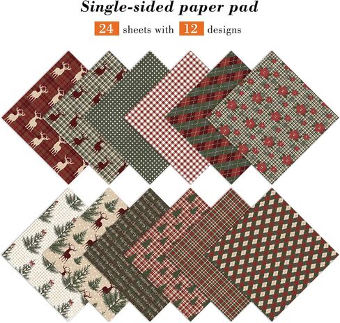 6inch Christmas Scrapbooking Paper Pad - 24 Sheets Aesthetics Patterns Designed Decoupage Material for DIY Crafts Journals Folded Card Making Origami Gift Wrapping Supplies in Saudi Arabia