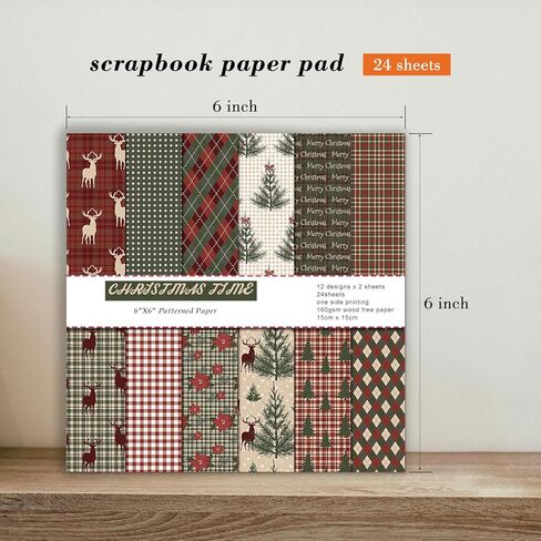 6inch Christmas Scrapbooking Paper Pad - 24 Sheets Aesthetics Patterns Designed Decoupage Material for DIY Crafts Journals Folded Card Making Origami Gift Wrapping Supplies in Saudi Arabia