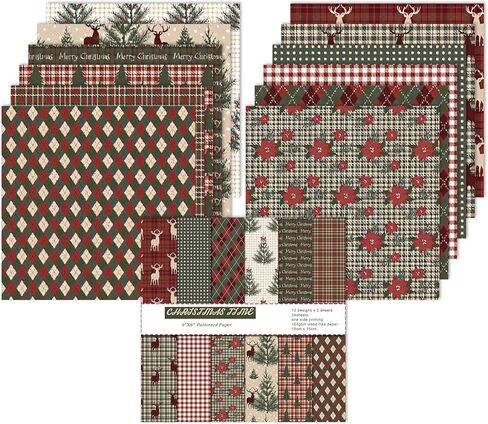 6inch Christmas Scrapbooking Paper Pad - 24 Sheets Aesthetics Patterns Designed Decoupage Material for DIY Crafts Journals Folded Card Making Origami Gift Wrapping Supplies in Saudi Arabia