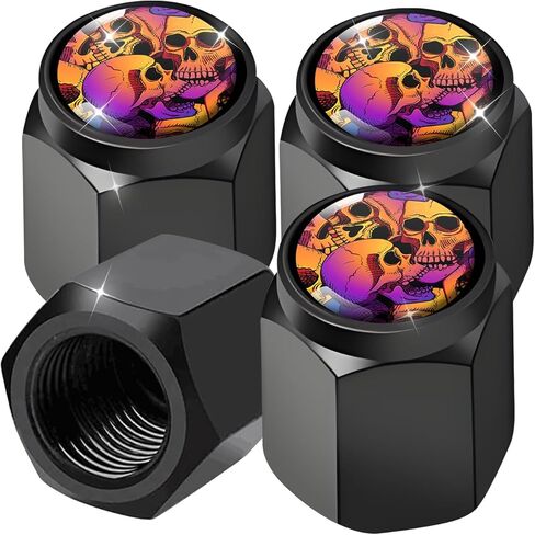 4 Pcs Universal Aluminum Tire Valve Stem Caps, Durable Dust & Corrosion, Proof Covers for Cars, Trucks, Bikes, Motorcycles(Colorful Skull) in Kuwait
