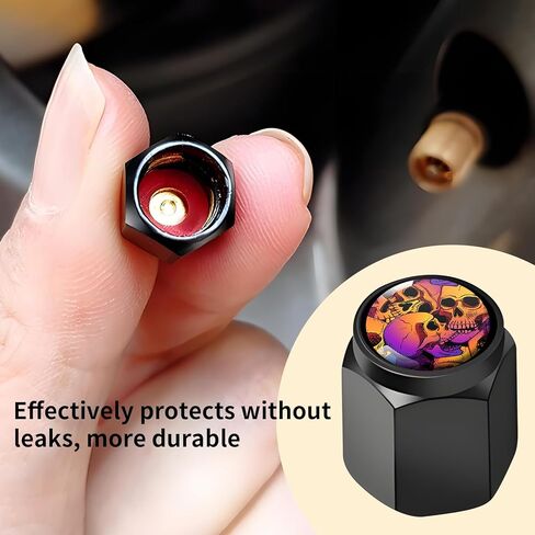4 Pcs Universal Aluminum Tire Valve Stem Caps, Durable Dust & Corrosion, Proof Covers for Cars, Trucks, Bikes, Motorcycles(Colorful Skull) in Kuwait