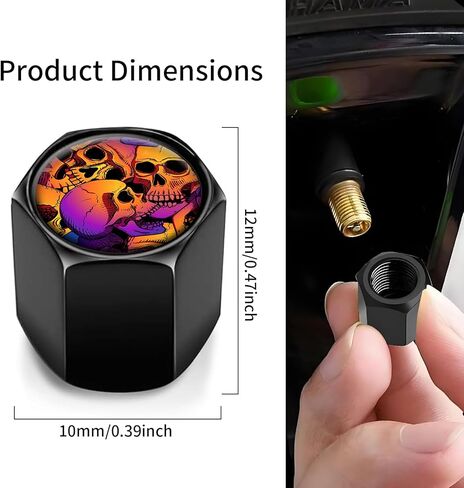 4 Pcs Universal Aluminum Tire Valve Stem Caps, Durable Dust & Corrosion, Proof Covers for Cars, Trucks, Bikes, Motorcycles(Colorful Skull) in Kuwait