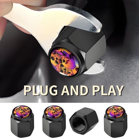 4 Pcs Universal Aluminum Tire Valve Stem Caps, Durable Dust & Corrosion, Proof Covers for Cars, Trucks, Bikes, Motorcycles(Colorful Skull) in Kuwait
