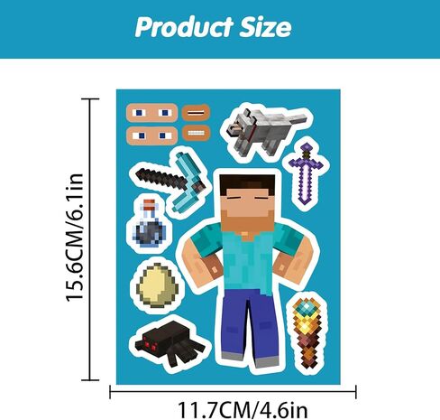 24 ورقة من الملصقات على طراز Pixel Miner، ملصقات لمكياج الوجه، مستلزمات الحفلات ذات طابع ألعاب الفيديو، هدايا الحفلات in Saudi Arabia