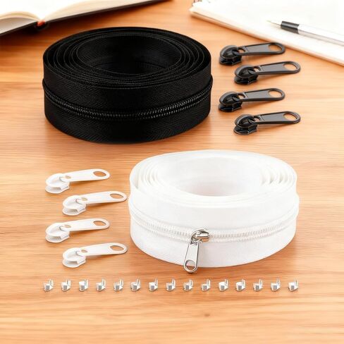 4.4 Yards #5 Sewing Zippers Tapes Coil Zipper with 8 Sliders and 12 Zipper end for DIY Tailor Sewing Crafts(Black and White) in Saudi Arabia