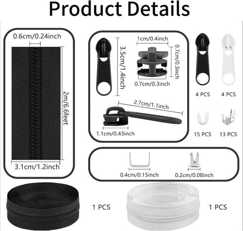 4.4 Yards #5 Sewing Zippers Tapes Coil Zipper with 8 Sliders and 12 Zipper end for DIY Tailor Sewing Crafts(Black and White) in Saudi Arabia