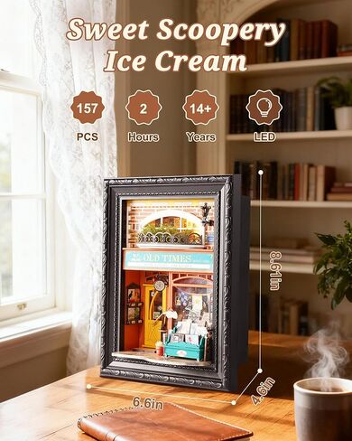 Rolife 3D Diorama Frame, Wall-Mounted Shadow Box & Dollhouse Display Case for & Christmas Decor, Unfinished Kit Beginner-Friendly Craft Kits, Christmas Memorial Gift for Families (Old Times Bookstore) in Kuwait
