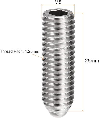 uxcell Ball Point Set Screws, M8 x 30mm 304 Stainless Steel Metric Spring Hex Socket Screw 8pcs in Saudi Arabia