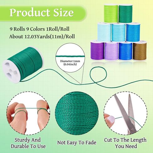 108 Yard 1mm Waxed Polyester Cords Mixed 9 Colors Macrame Twine Rope Braided Thread Beading String for Home Decor Sewing Bracelet Necklace Jewelry Making DIY Supplies in Saudi Arabia
