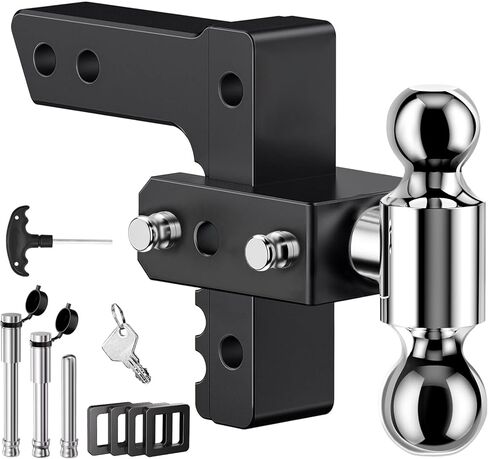 Adjustable Trailer Hitch, Fits 2.5-Inch Receiver, 8-Inch Drop/Rise for Trucks (18500 LBS GTW), Heavy Duty Aluminum Tow Hitches with 4 Silencer Pads & 2 Locking Hitch Pin, Silver in Saudi Arabia