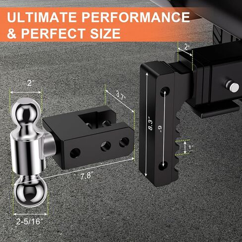 Adjustable Trailer Hitch, Fits 2.5-Inch Receiver, 8-Inch Drop/Rise for Trucks (18500 LBS GTW), Heavy Duty Aluminum Tow Hitches with 4 Silencer Pads & 2 Locking Hitch Pin, Silver in Saudi Arabia