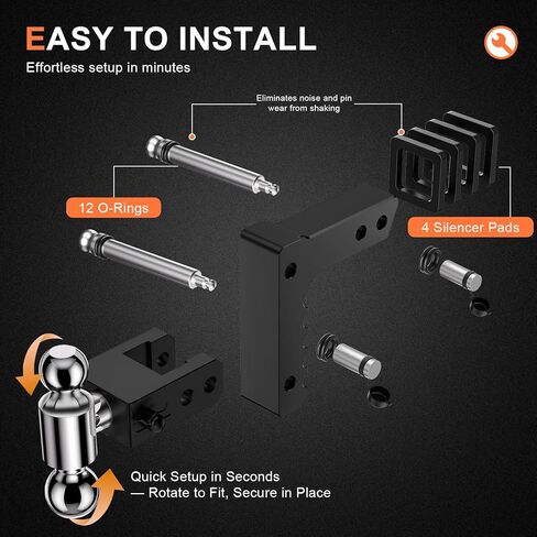 Adjustable Trailer Hitch, Fits 2.5-Inch Receiver, 8-Inch Drop/Rise for Trucks (18500 LBS GTW), Heavy Duty Aluminum Tow Hitches with 4 Silencer Pads & 2 Locking Hitch Pin, Silver in Saudi Arabia