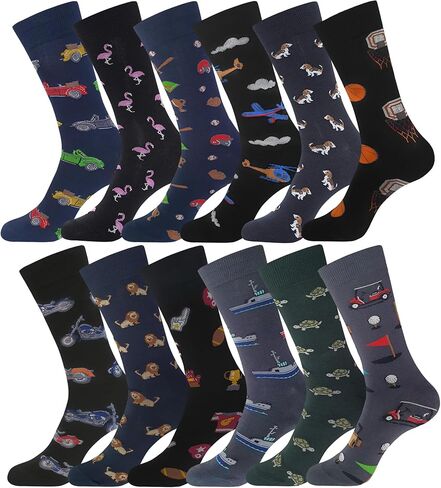 YEJIMONG Men's Cotton Fun Colorful Striped Casual Dress Socks, Funky Designed Fancy Socks - 8/12 Pairs, Size 9-12 in Kuwait