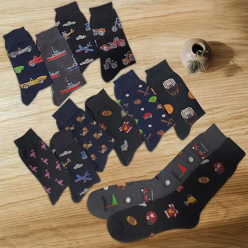 YEJIMONG Men's Cotton Fun Colorful Striped Casual Dress Socks, Funky Designed Fancy Socks - 8/12 Pairs, Size 9-12 in Kuwait