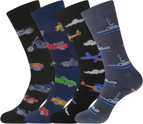 YEJIMONG Men's Cotton Fun Colorful Striped Casual Dress Socks, Funky Designed Fancy Socks - 8/12 Pairs, Size 9-12 in Kuwait