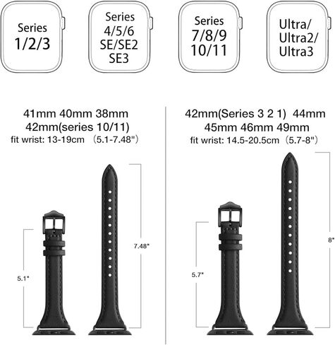 WFEAGL Leather Bands Compatible with Apple Watch Band 38mm 40mm 41mm 42mm 44mm 45mm 49mm Women, Top Grain Leather Strap Slim & Thin Replacement Wristband for iWatch Band Ultra2 Ultra SE & Series 9 8 7 6 5 4 3 2 1 in Kuwait