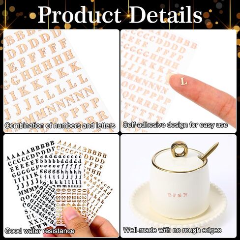 6 Sheets Alphabet Stickers Small Alphabet Stickers Mini Number Sticker Mini DIY Accessories Alphat for DIY Crafts, Nail Art, Scrapbooking, Keyboards, Gold, Black in Saudi Arabia