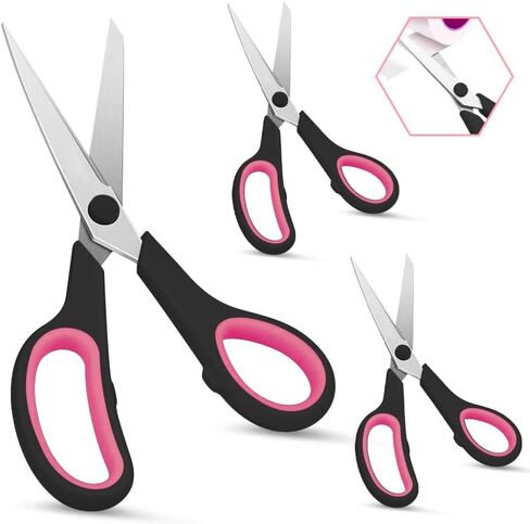 Generic Basics Scissors, 8.5 Inch General Purpose 3 Pack, Extra Sharp Stainless Steel Blades, Comfort-Grip, Ambidextrous, Black & Pink in Saudi Arabia